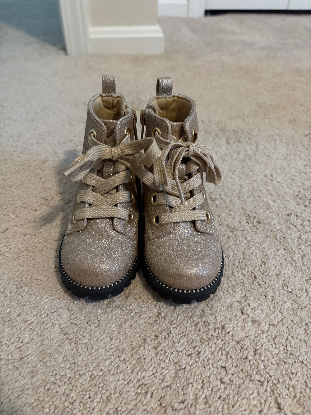 Toddler Girl Glitter Lace-Up Ankle Boots in Gold (Size 7)